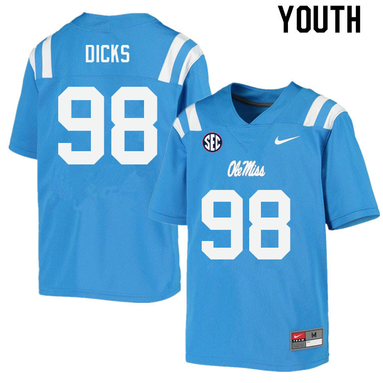 Jaden Dicks Ole Miss Rebels NCAA Youth Powder Blue #98 Stitched Limited College Football Jersey VRY3858RF